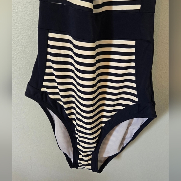 Boden | Navy Striped Halter Top One Piece Swimsuit Size 8L - Picture 6 of 9